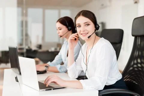 Tech support agent in a call center on a hotline. Business concept Stock Photos