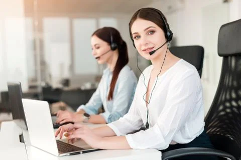 Tech support agent in a call center on a hotline. Business concept Stock Photos