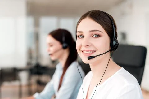 Tech support agent in a call center on a hotline. Business concept Stock Photos