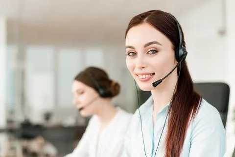 Tech support agent in a call center on a hotline. Business concept Foto stock