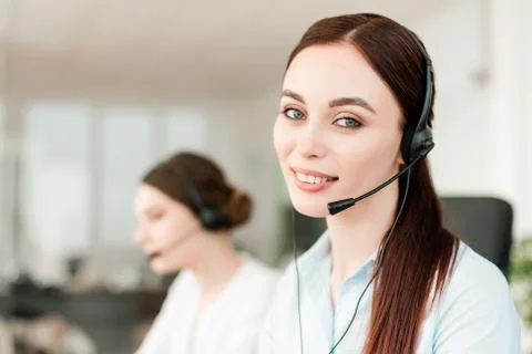 Tech support agent in a call center on a hotline. Business concept Stock Photos