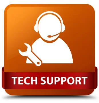 Tech support brown square button red ribbon in middle Stock Illustration