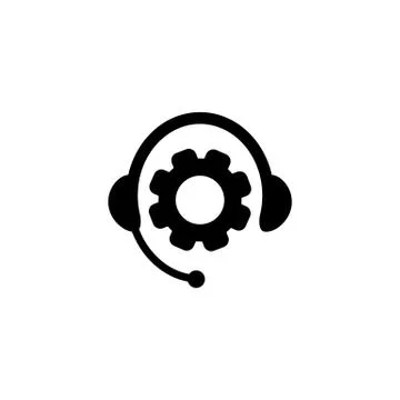 Tech support, call center or gear with headphones icon on an isolated white b Stock Illustration