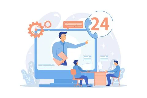 Tech support, clients assistance and hotline, help hotline, call centre. Co.. Stock Illustration