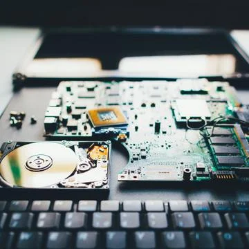 Tech support disassembled computer parts cpu Stock Photos