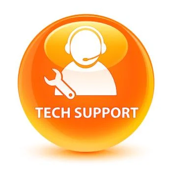 Tech support glassy orange round button Stock Illustration