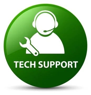 Tech support green round button Stock Illustration