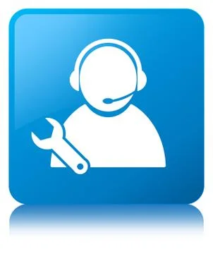 Tech support icon cyan blue square button Stock Illustration
