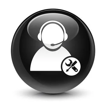 Tech support icon glassy black round button Stock Illustration