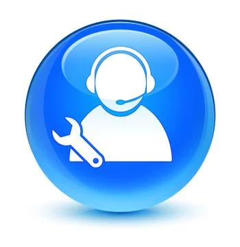 Tech support icon glassy cyan blue round button Stock Illustration