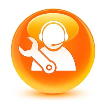 Tech support icon glassy orange round button Stock Illustration