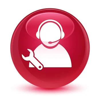 Tech support icon glassy pink round button Stock Illustration