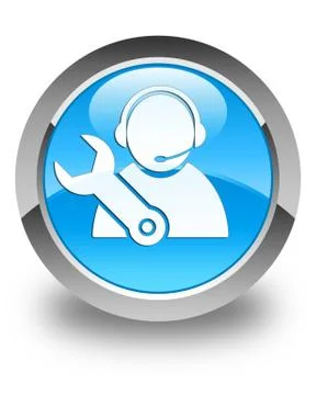Tech support icon glossy cyan blue round button Stock Illustration