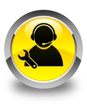 Tech support icon glossy yellow round button Stock Illustration