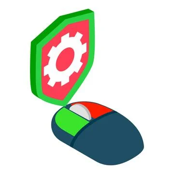Tech support icon isometric vector. Computer mouse and shield with gear image Stock Illustration
