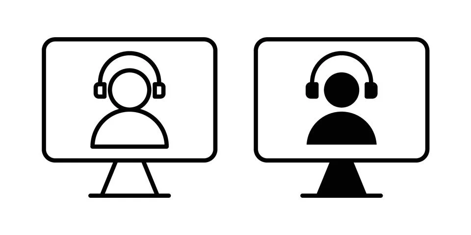 Tech support icon linear versions pack on white background Stock Illustration