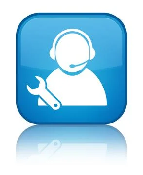 Tech support icon special cyan blue square button Stock Illustration