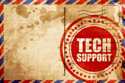Tech support, red grunge stamp on an airmail background Stock Illustration
