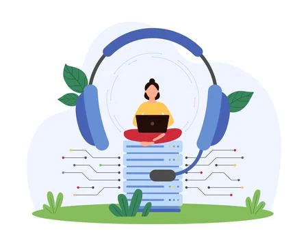 Tech support service for customers, call center operator working with laptop Stockillustratie