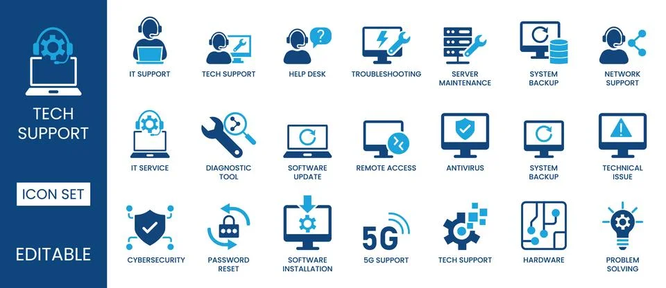 Tech support set with computer and network services IT support イラスト素材