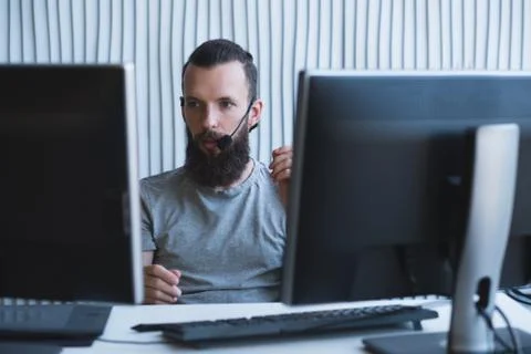 Tech support software engineer customer office Stock Photos