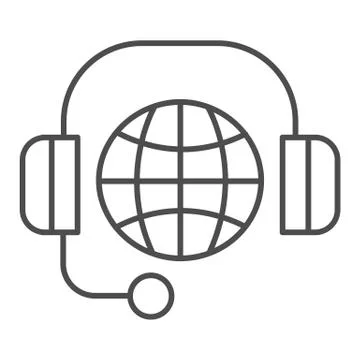 Tech support thin line icon. Headphones and globe outline style pictogram on Stock Illustration