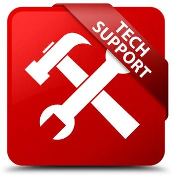 Tech support (tools icon) red square button red ribbon in corner Stock Illustration