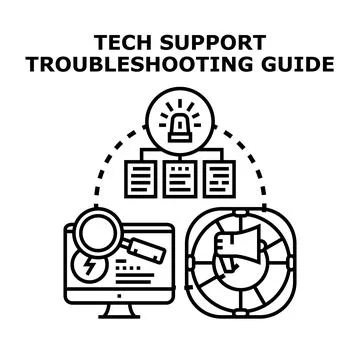 Tech support troubleshooting guide with problem solving steps Stock Illustration