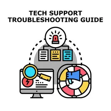 Tech support troubleshooting guide with problem solving steps Stock Illustration