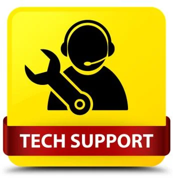 Tech support yellow square button red ribbon in middle Stockillustratie