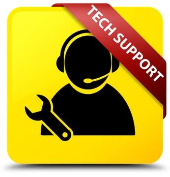 Tech support yellow square button red ribbon in corner Stock Illustration