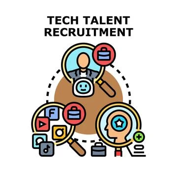 Tech talent recruitment process finding skilled employees Ilustração Stock