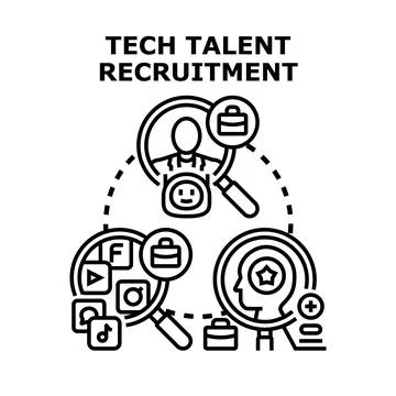 Tech talent recruitment process finding skilled employees Illustrazione stock