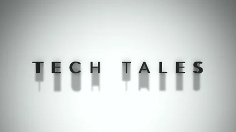 Tech tales animated title matte black writing with a white base layer Stock Footage 301837660