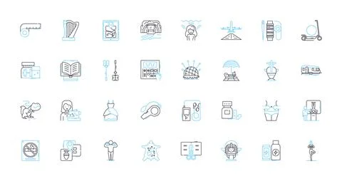 Tech Talks linear icons set. Innovations, Experts, Technology, Ideas, Solutions Stock Illustration