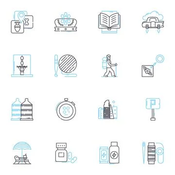 Tech Talks linear icons set. Innovations, Experts, Technology, Ideas, Solutions Stock Illustration