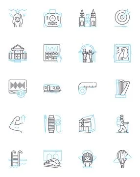 Tech Talks linear icons set. Innovations, Experts, Technology, Ideas, Solutions Stock Illustration