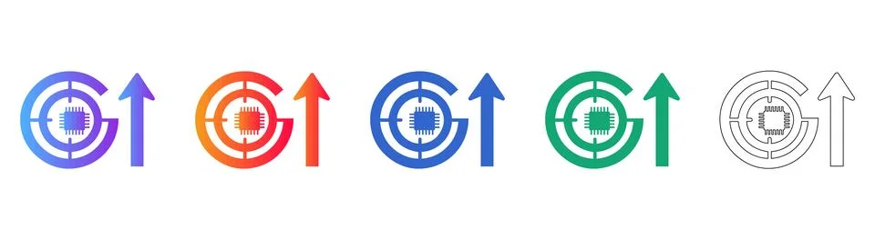 Tech Target Growth Icon Set Stock Illustration