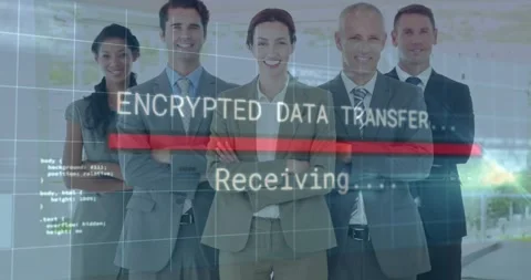 Tech team standing office as app starting secure UI code flow, red bar filling, Stock Footage 320651197