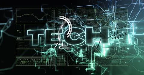 TECH text image over digital circuit and network graphics Stock Illustration