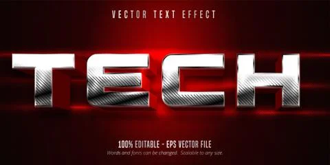 Tech text, metallic silver style editable text effect Stock Illustration