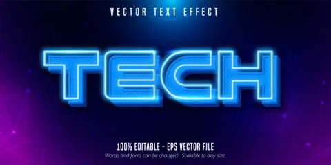 Tech text, neon style editable text effect Stock Illustration