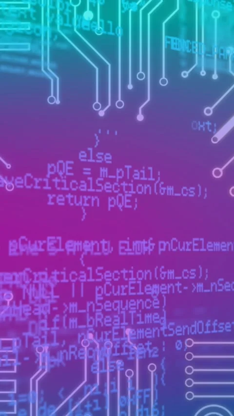 Tech-themed graphic blending circuitry with vibrant gradients for diverse uses. 库存影片 344243919