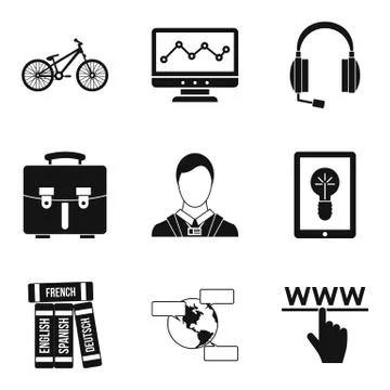 Tech training icons set, simple style Stock Illustration