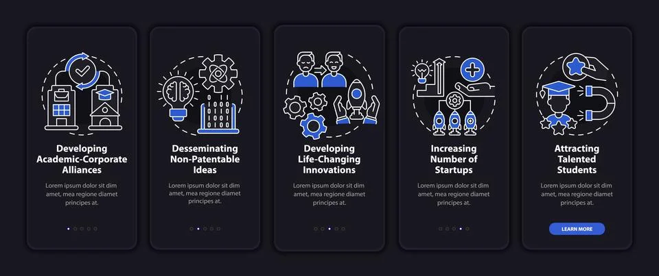 Tech transfer pros onboarding mobile app page screen Stock Illustration