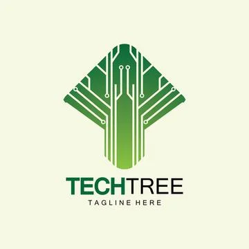 Tech tree logo concept,green network technology logo vector.tech tree electri Illustrazione stock