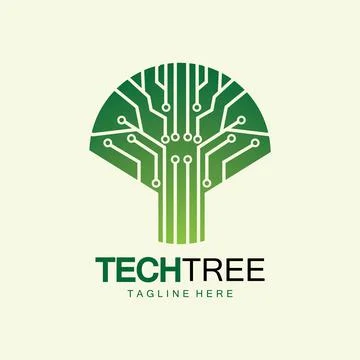 Tech tree logo concept,green network technology logo vector.tech tree electri Illustrazione stock