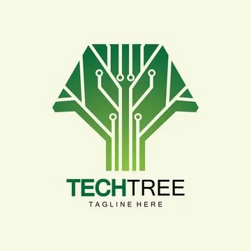 Tech tree logo concept,green network technology logo vector.tech tree electri Illustrazione stock