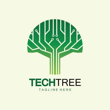 Tech tree logo concept,green network technology logo vector.tech tree electri Stock Illustration