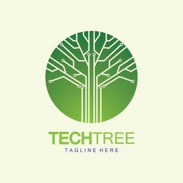 Tech tree logo concept,green network technology logo vector.tech tree electri Illustrazione stock